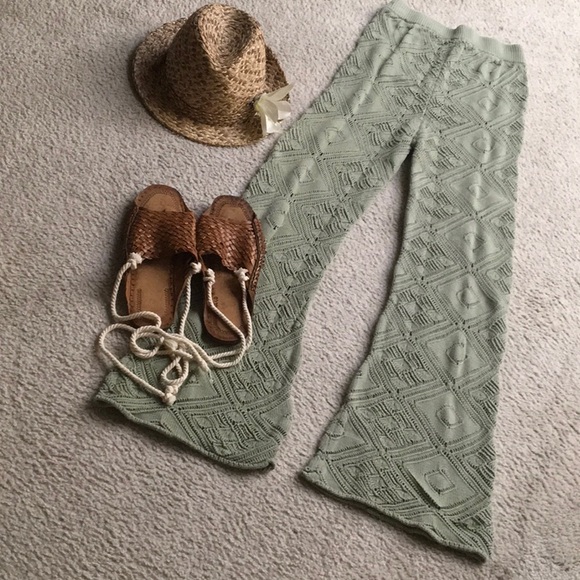 FP BEACH/“GET AWAY”SAGE CROCHET KNIT FLAIRED PANTS/NEW - Picture 6 of 9